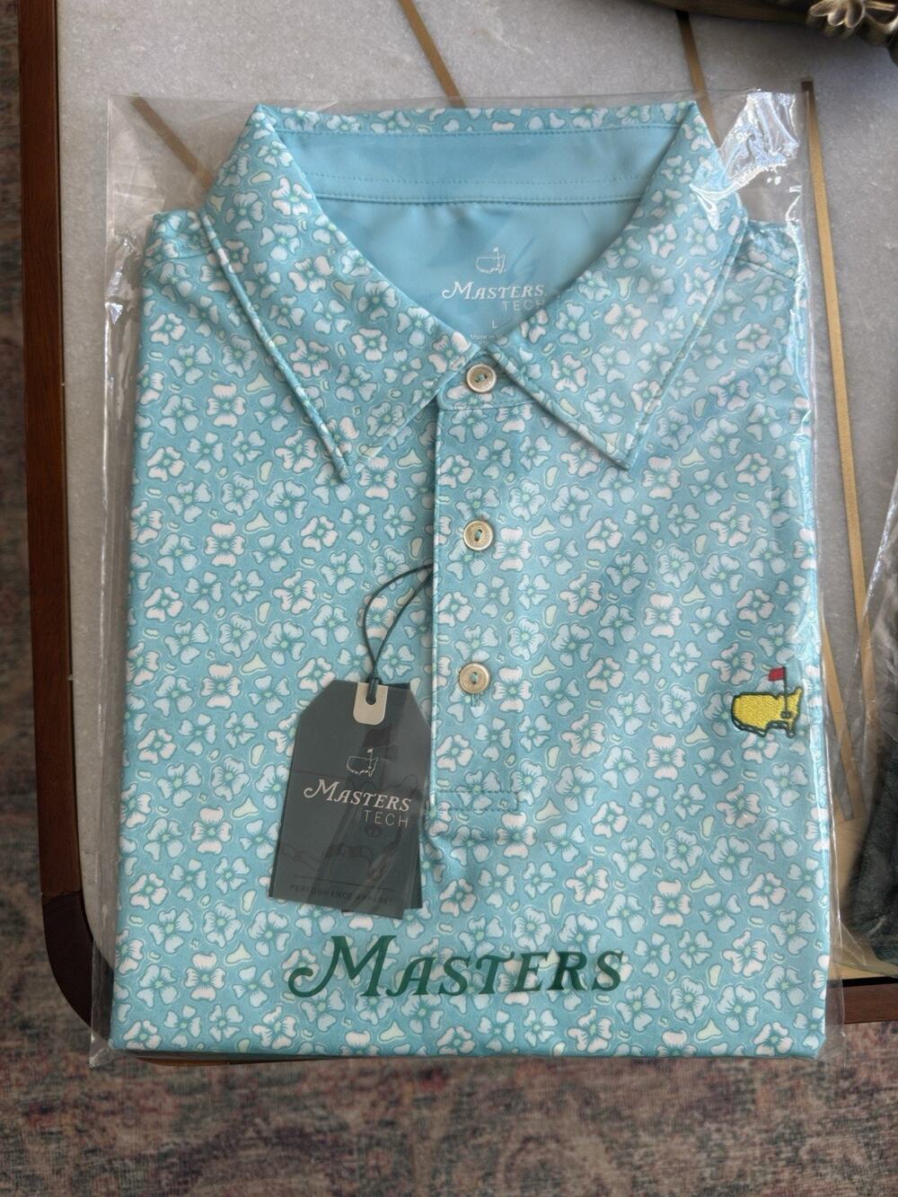 2026 Masters Tournament Tech Blue Flowers Golf Polo Men's Large NWT